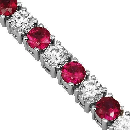 18k White Gold Mens Custom Diamond & Burmese Ruby Tennis Chain 63.00 Ctw