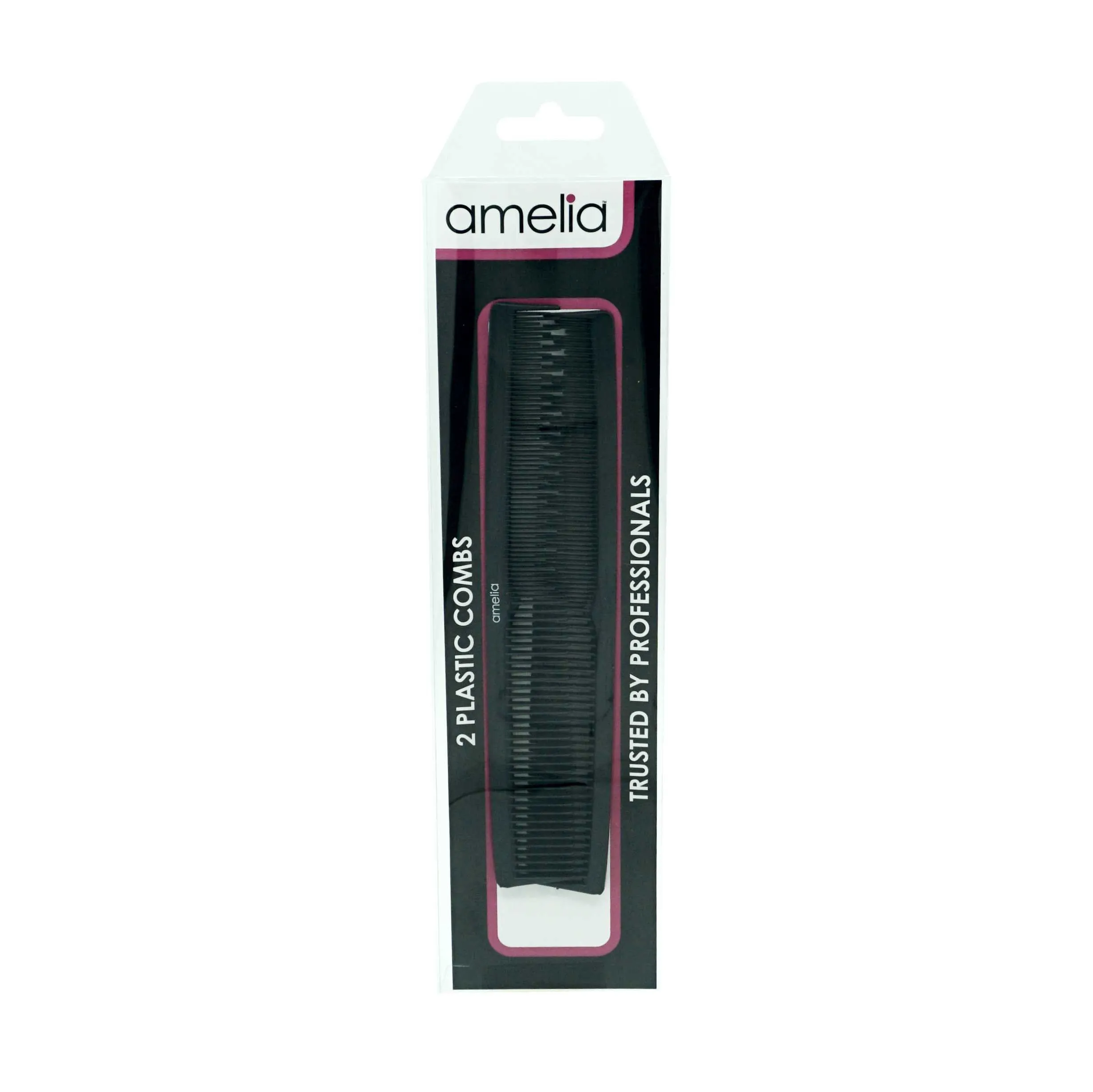 Amelia Beauty, 7in Black Plastic Styling Tease Comb with Inch Marks, Made in USA, Professional Grade Hair Comb, For Wet, Tangled Hair, Everyday Styling Cutting Hair Styling Tool, 2 Pack