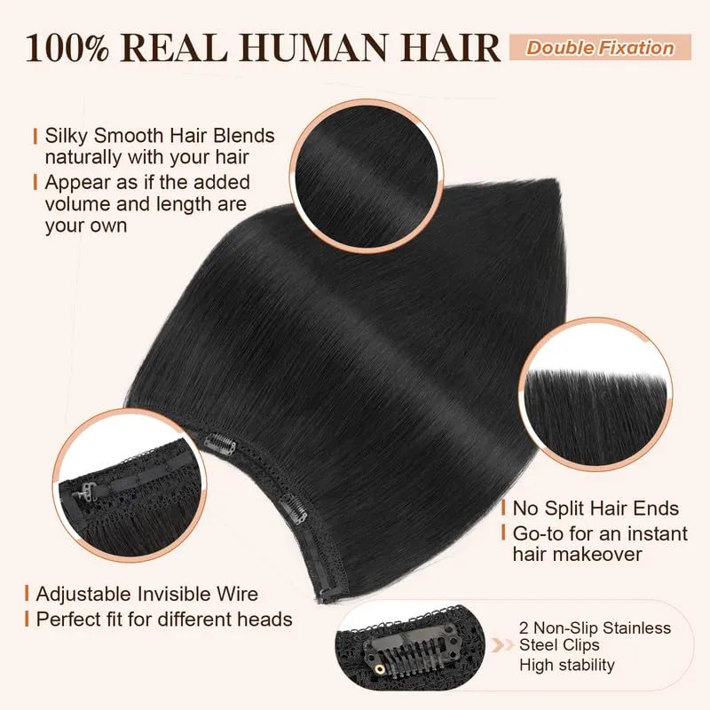 Halo Real Human Hair Extensions With Durable Double Fixation Light Volume