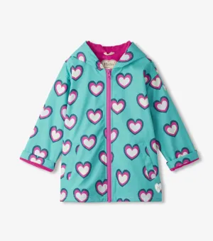 Hatley Girls Hearts Colour Changing Zip-Up Rain Jacket: Size 3-8 years