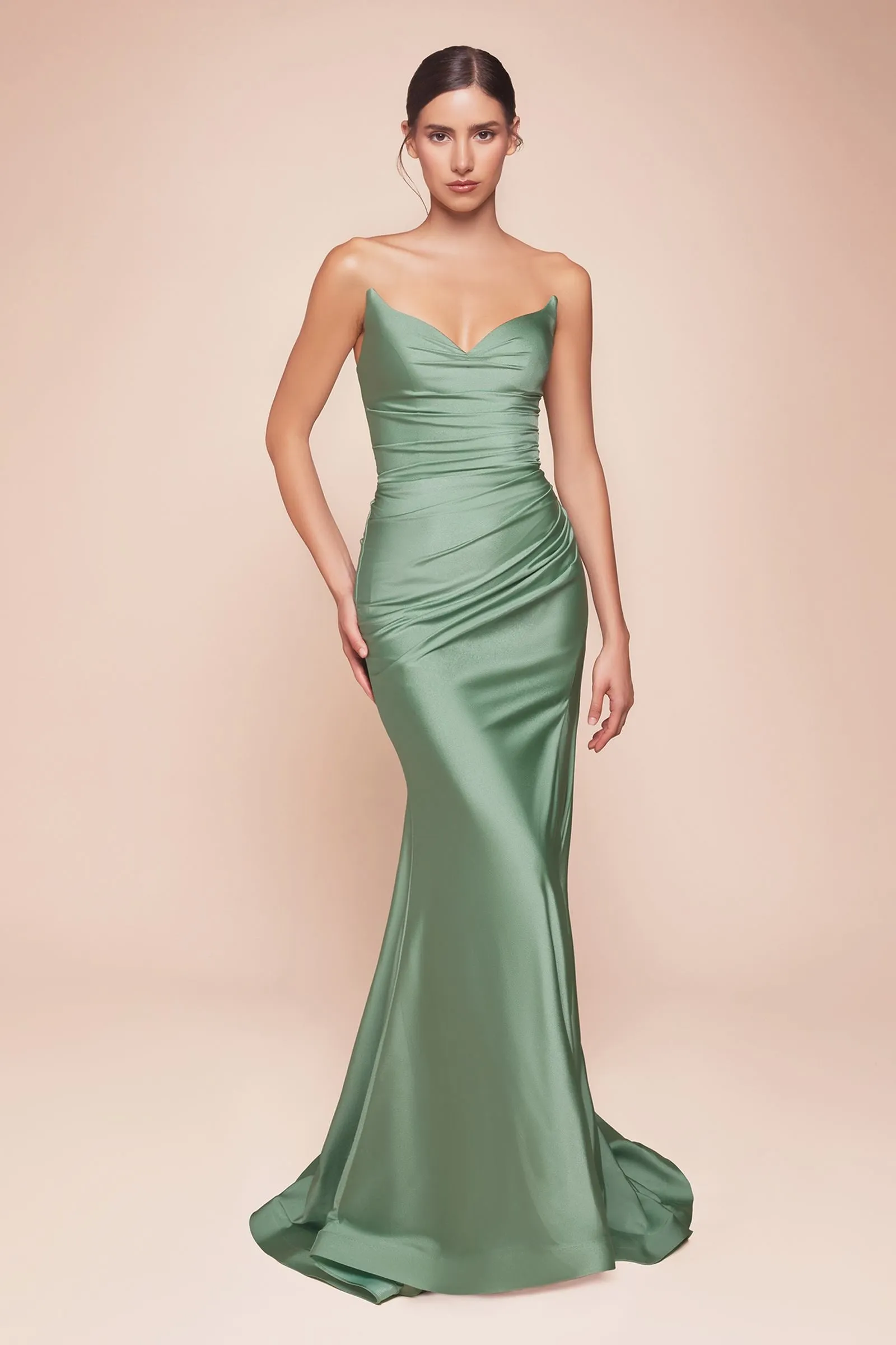 Ladivine CD791 Dress Strapless Stretch Satin Fitted Gown with Slit