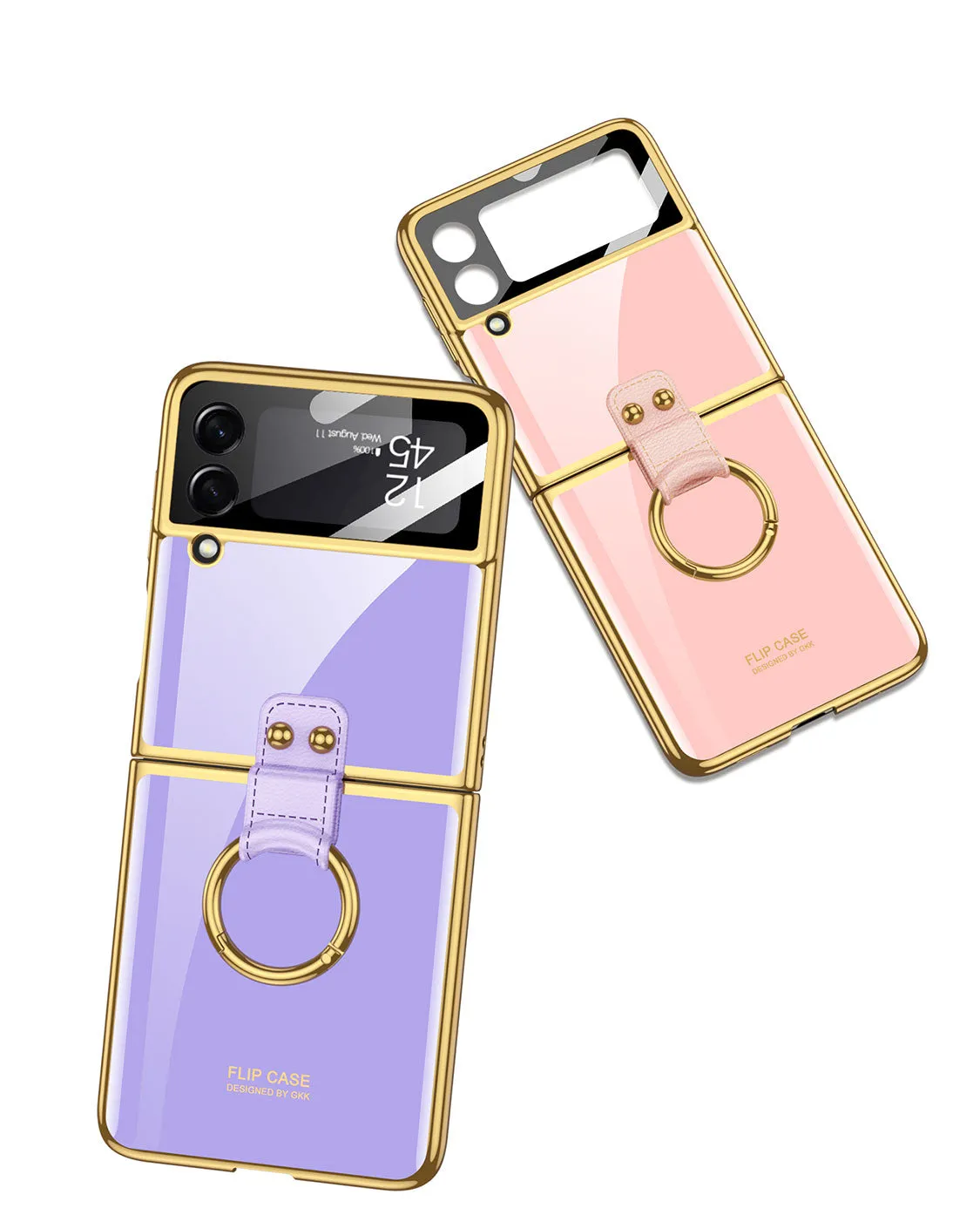 Tempered Glass Ring Case For Samsung Galaxy Z Flip 3 5G Luxury Back Screen Glass Plating Phone Cover For Galaxy Z Flip3 Case